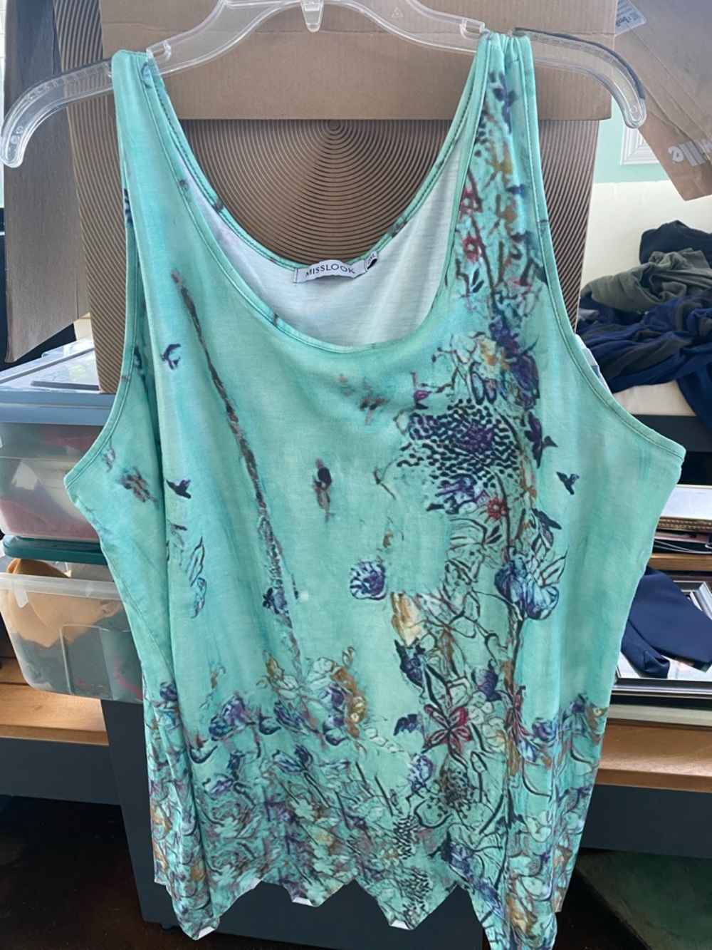 MISSLOOK Mint Green Floral Scoop Neck Tank